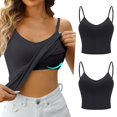 thumbnail image 2 of DondPO Womens Tank tops Women's Solid Color with Bra Pads Bra Two Vest Camisole top Camisole for Women Womens tops Black S Clearance！, 2 of 5