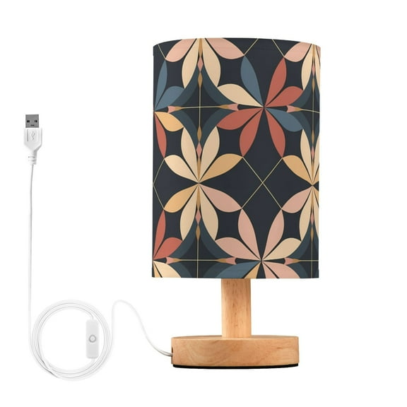 Bedside Desk Lamp LED Bulb Night Light USB Power Fabric Lampshade Table Lamps Elegant Geometric Shapes