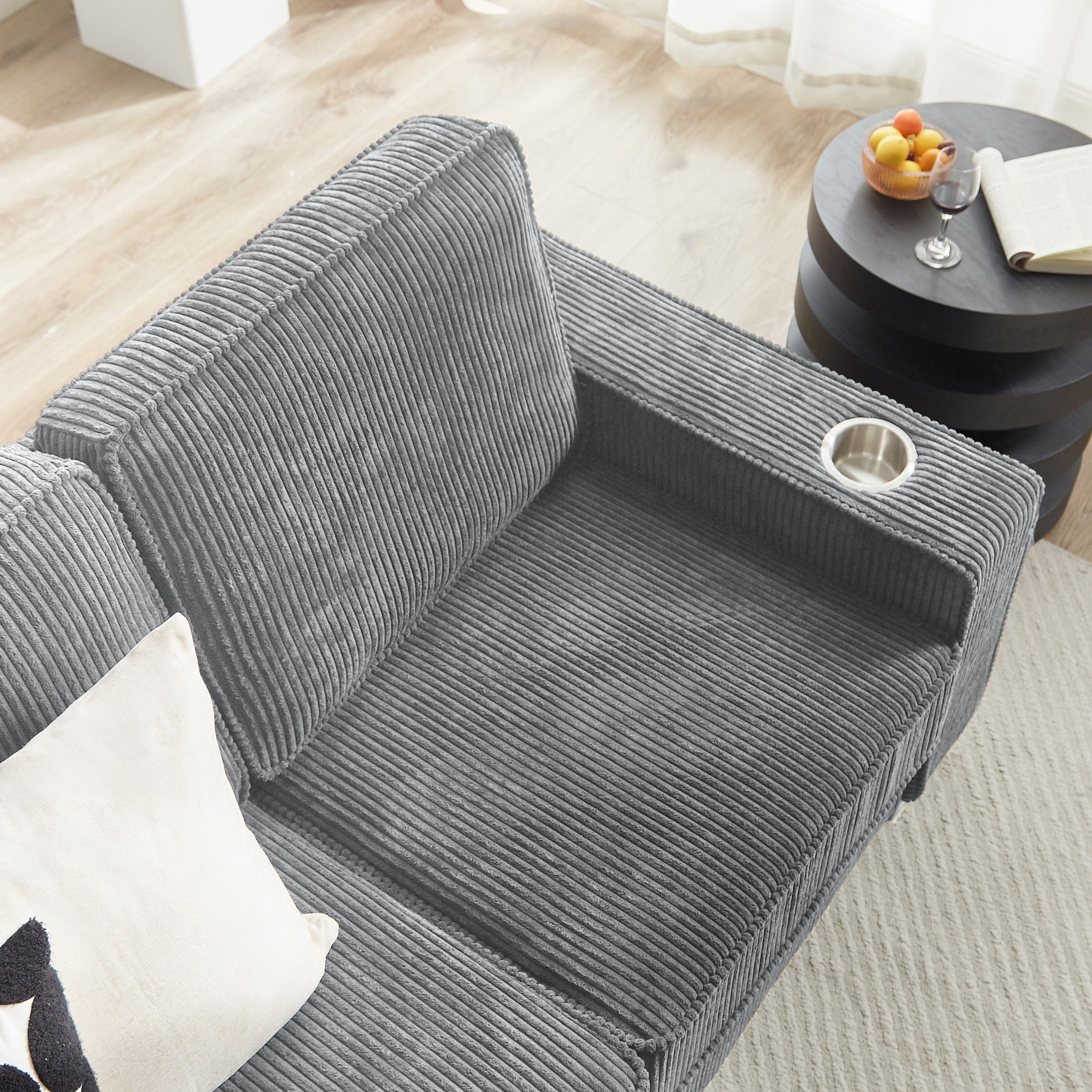 Aukfa 84" Corduroy Sofa with Cup Holders, Modern 3-Seater Couch for Living Room Office, Gray