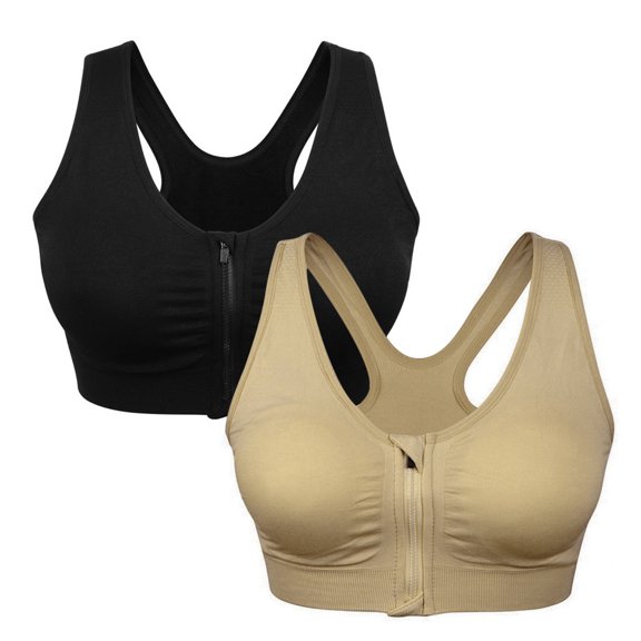 Women's Sports Bra, Zip Front Sports Vest Wirefree Post-Surgery Tops For Yoga Running Training