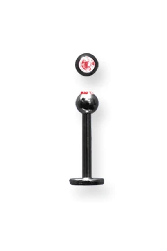 Solid Titanium Labret w Press Fit Gem Ball 16G (1.3mm) 3/8 (10mm) Long BDLTG16-40-3-BKZRD