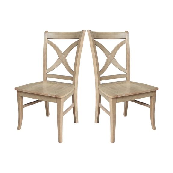 IC Set of Two Vineyard Curved X Back Solid Wood Dining Chairs in Honey