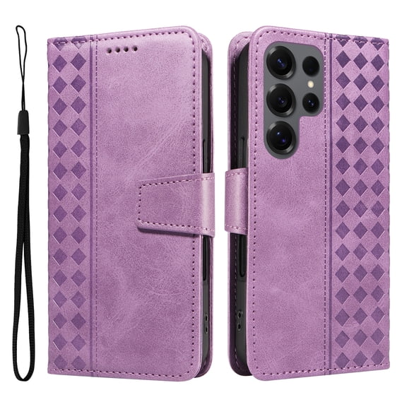 ELEHOLD Wallet Case for Samsung Galaxy S25 Ultra, Shockproof Leather Folio Kickstand Case with Card Slots and Strap,Purple