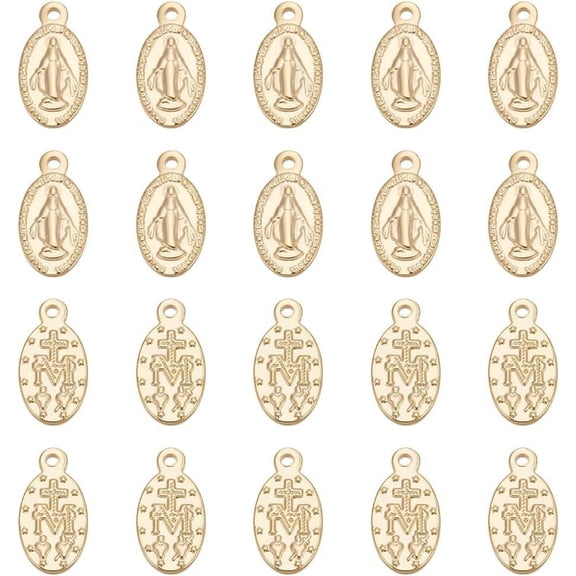 304 Stainless Steel Pendants Oval with Virgin Mary Golden 15x8x2mm Hole: 1.5mm 10pcs/box