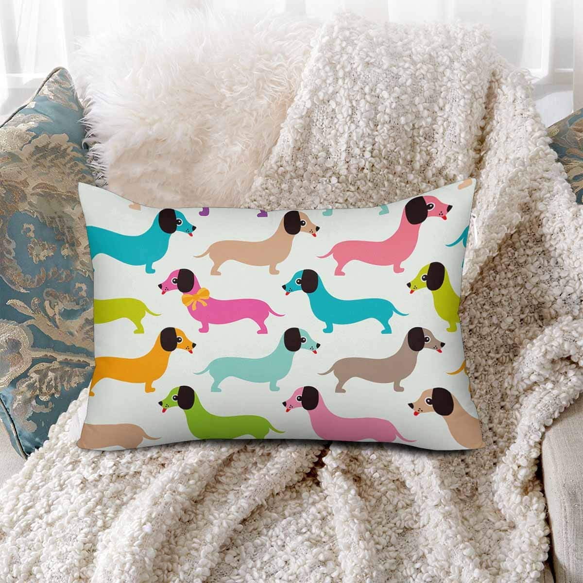 GCKG Seamless Pattern Kids Retro Dachshund Puppy Pillow Cases