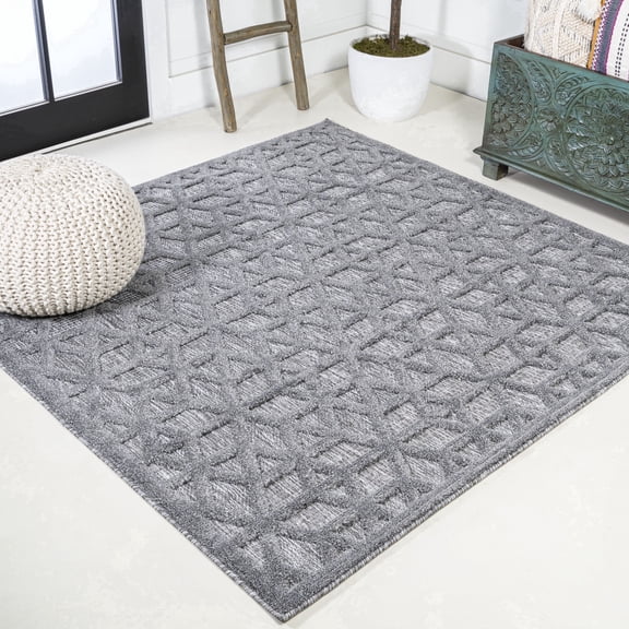JONATHAN Y IBIZA 5' Square Area Rug, Talaia Neutral Geometric - Dark Gray, IBZ102A-5SQ