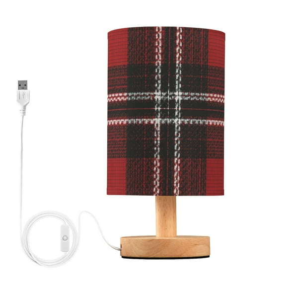 Red Black Tartan Plaids Fabric Texture Table Lamp with USB Port LED Warm Light Lamp Night Light Home Decor