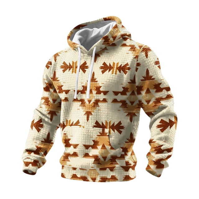 Hauts à Épaules Dénudées pour Hommes, Sweat à Capuche Imprimé, Col Rond Ethnique, Mode Urbaine, avec Cordon de Serrage, pour Tenue Décontractée et Extérieure