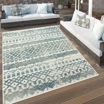 Paco Home Indoor & Outdoor Rug with Textured Boho Pattern in Cream Blue - 5'3" x 7'7" (5'x7')