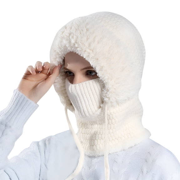 TELOLY Winter Ski Covers, Fleece Face-Cover Hat Neck Windproof Hooded Scarf Cold Weather Warm Face-Cover Knitted Hat Winter Cycling Windproof Warm Cap Winter Hats Warm Winter Plain Knit Hat