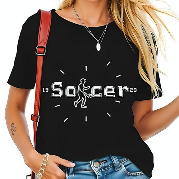 Stylish Cotton Short Sleeve T-Shirt for Women - 'Soccer' Graphic with Player Motion Design & Year '19 20 - Casual Sporty Fashion