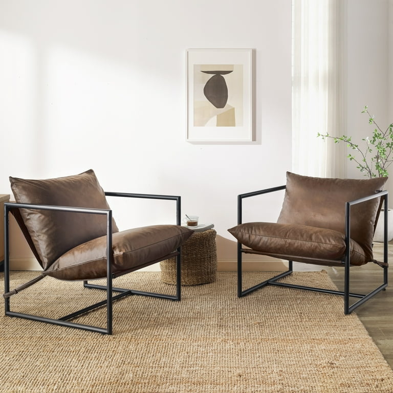 Zinus Aidan Faux Leather Sling Indoor Accent Chair, Cocoa Brown