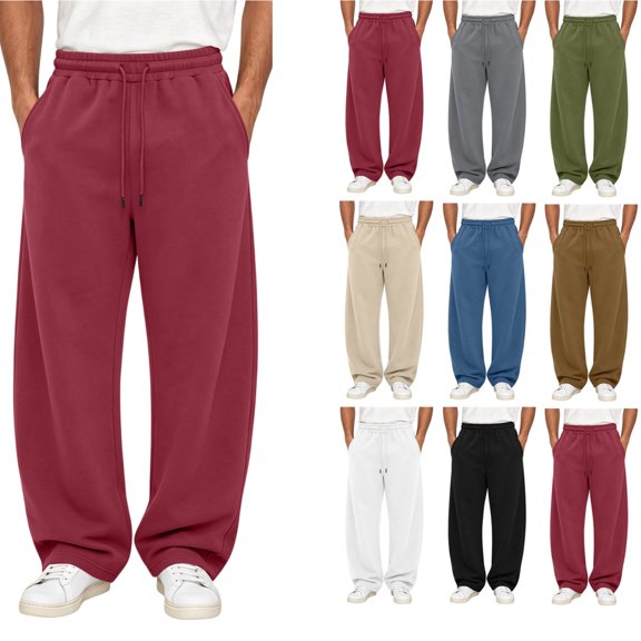 Moocorvic Men's Wide Leg Baggy Sweatpants, Oversized Loose Fit, Elastic Drawstring Waist Streetwear Pants with Pockets,L