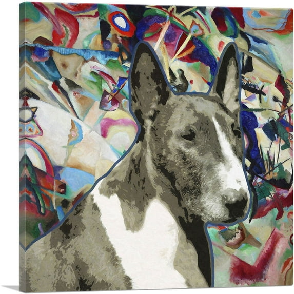 ARTCANVAS Bull Terrier Dog Breed Colorful Abstract Canvas Art Print - Size: 12" x 12" (0.75" Deep)