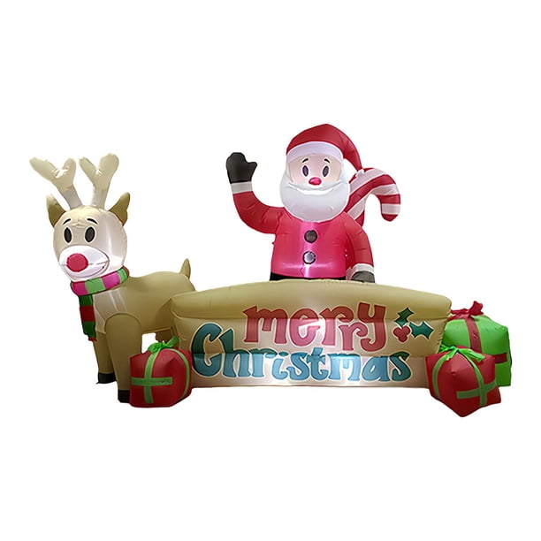 Papá Noel y reno inflables navideños con letrero de , diseño de escena gigante, LED incorporado, L118.11 pulgadas para porche y césped.