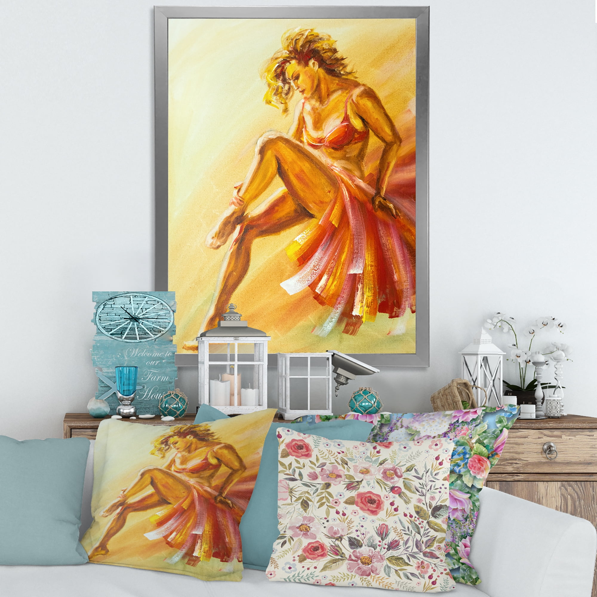 Designart 'Warm Coloured Flamenco Woman Dancer' Modern Framed Art Print