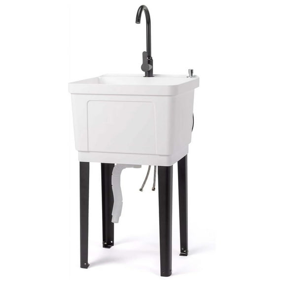 AetherLove 19.7"W x 18.9"D x 46.9"H In/Outdoor Utility Sink Laundry Tub for Washing Room with Faucet for Bathing Pet