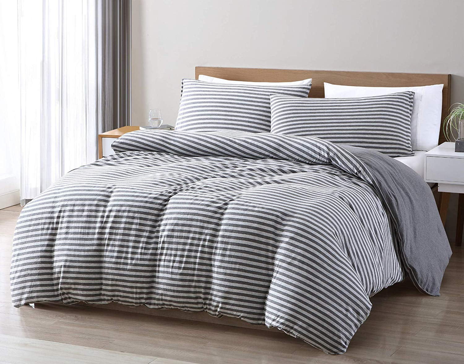 Chezmoi Collection Levi 2-Piece Striped Jersey Knit Cotton Duvet Cover Set - Walmart.com 