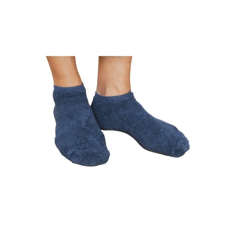 Unisex Adult Non-Skid Slipper Socks - Terrycloth Upper - Navy or Beige