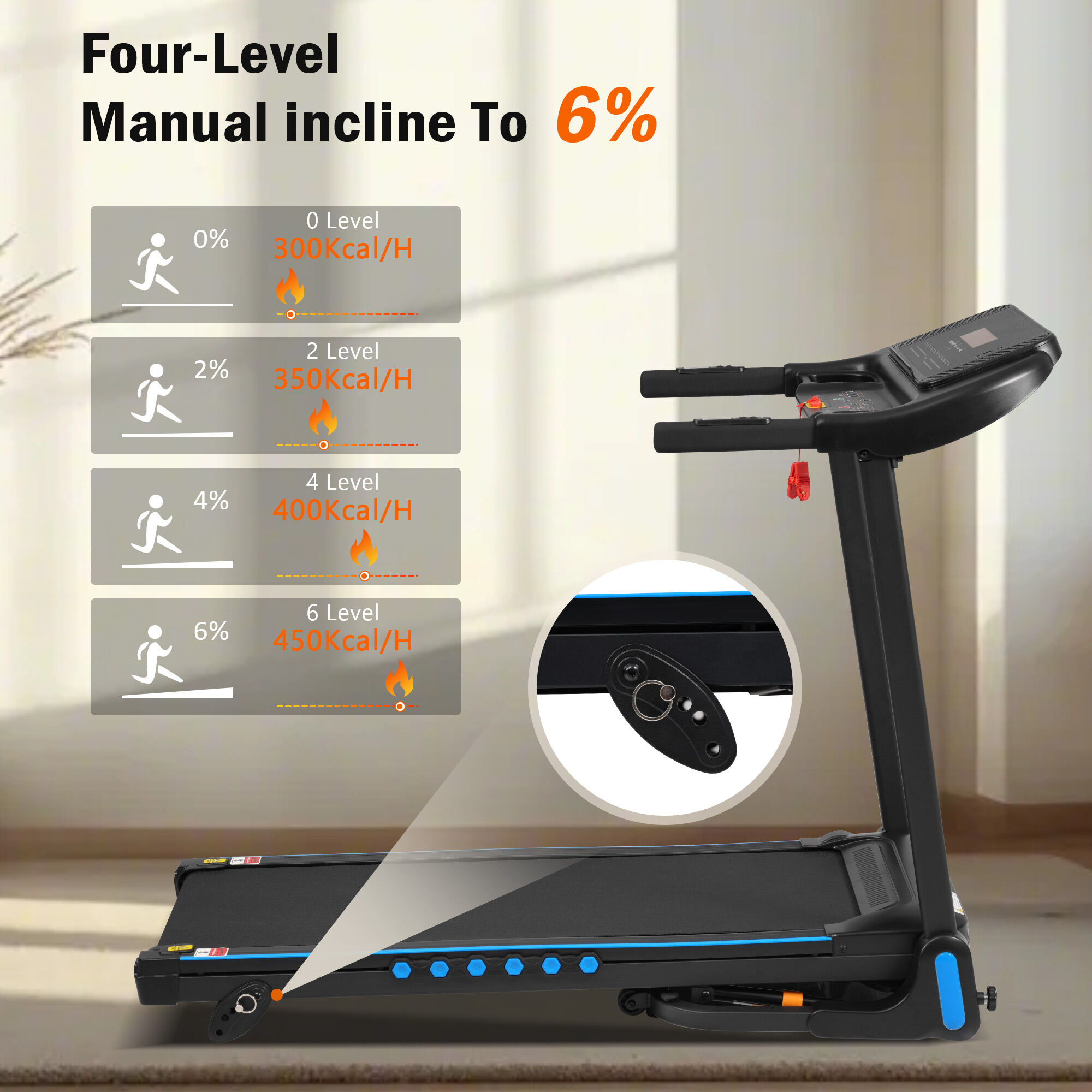 Incline Treadmill for Running & Walking, 3.0 HP Treadmills For Home 350 lbs Weight Capacity Hydraulic System Auto-Folding Treadmill with Type C & USB Charge For Android, 10MPH, Bluetooth Speaker
