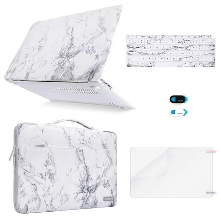 Mosiso 5 in 1 New Macbook Air 13 Inch Case A1932 2019 2018 Release, Hard Case Shell Cover&Sleeve Bag for Apple MacBook Air 13'' with Retina Display andTouch ID, White Marble