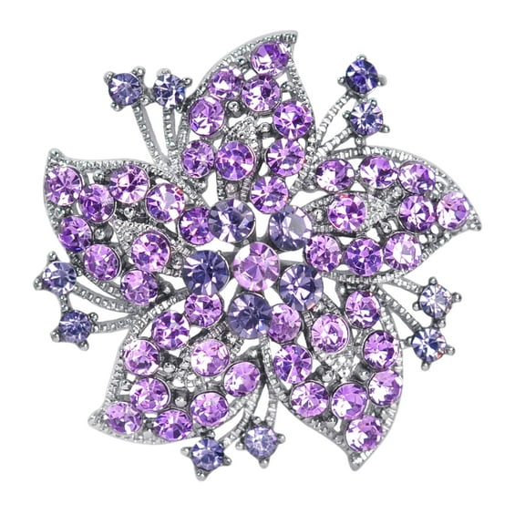 Gyn&Joy Lily Floral Purple Violet, Crystal Rhinestones Wedding Brooch Pin, Silvery Tone