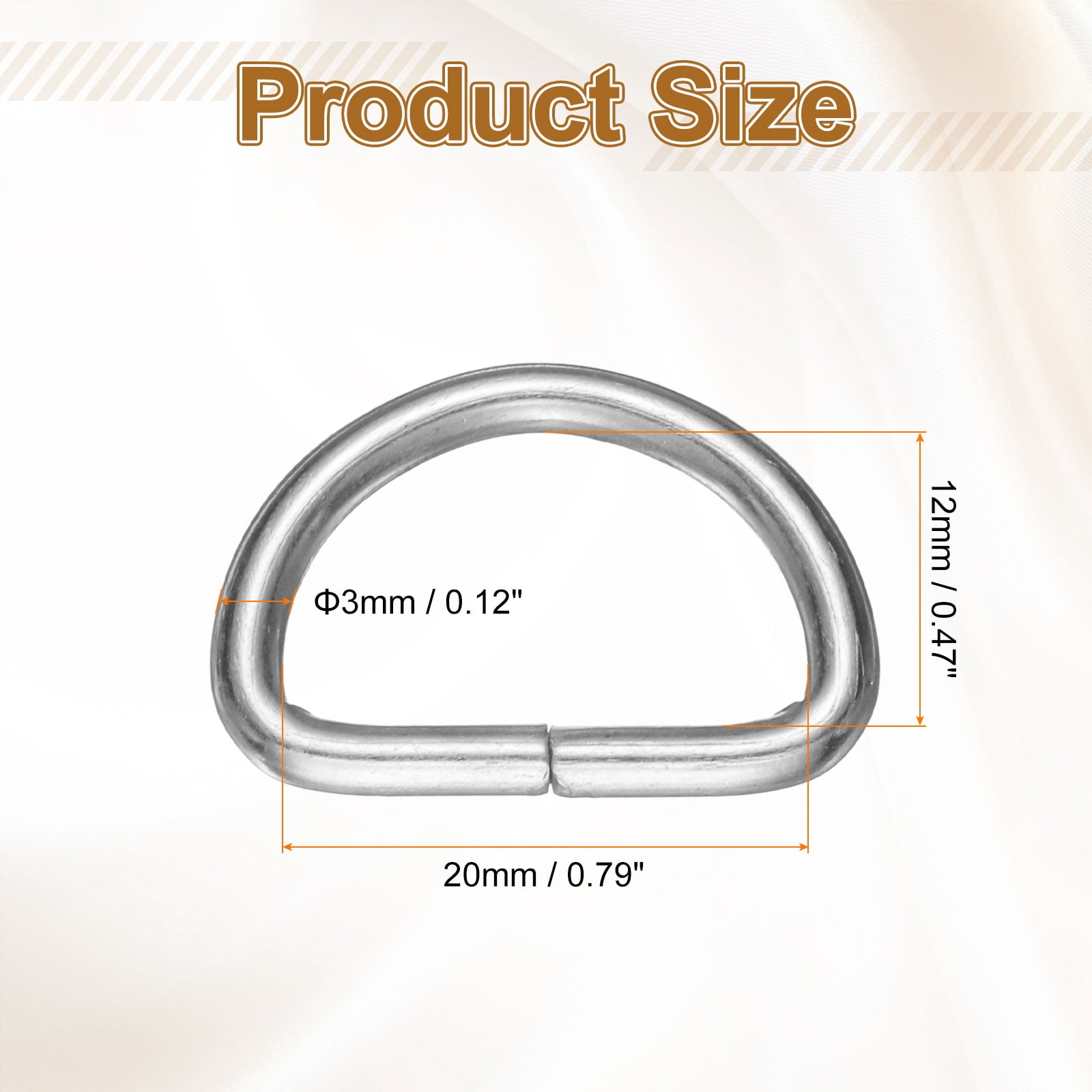 Uxcell 100pcs D Ring 3/4" (20mm) Metal Electroplate D-Shape Buckle Clips, Silver