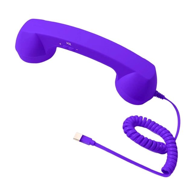Teléfono retro vintage con micrófono y altavoz para llamadas móviles. Púrpura