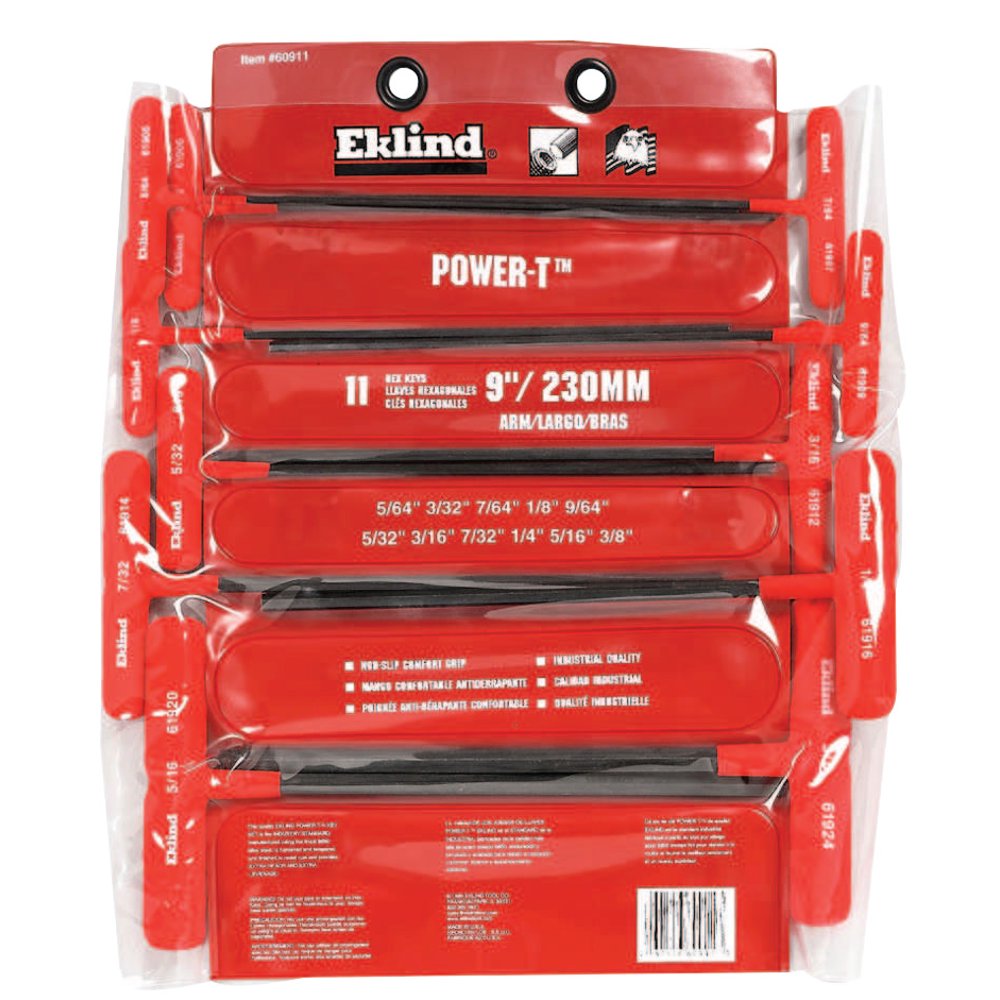 Eklind Tool PowerT Hex Key Sets, 11 per set, Hex Tip, Inchm, 9 in