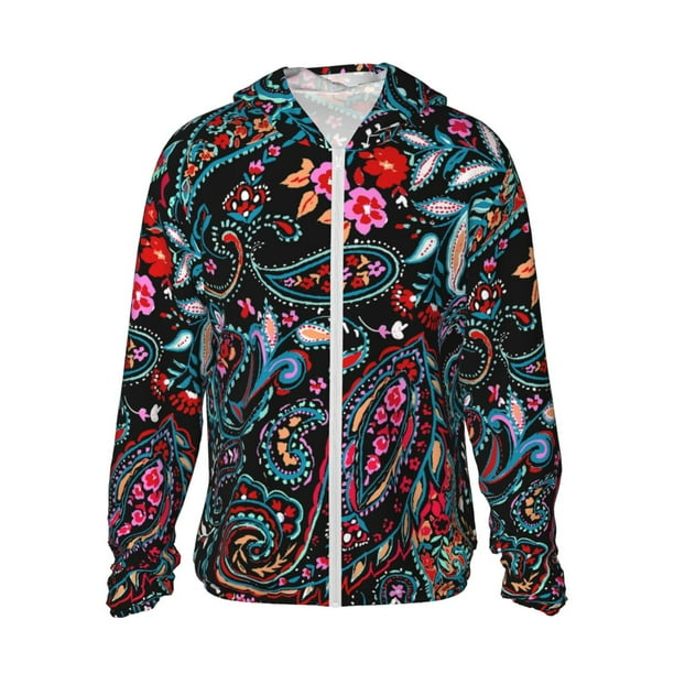 Fotbe Paisley Chaqueta con Protección Solar UPF 50+ para Hombre y Mujer, Camisa con Capucha y Bolsillos-Small