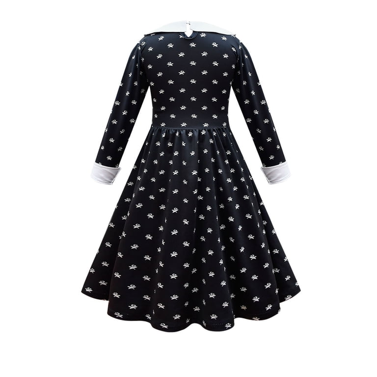 wednesday addams dress long sleeve Girl Wednesday Addams Dress Long Sleeve Halloween Party Costume