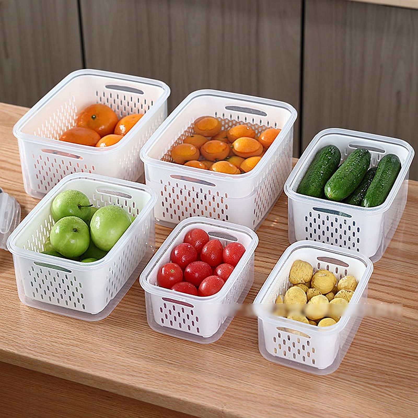 Slopehill Vegetable Fruit Storage Containers for Refrigerator 3 Pack Produce Saver Fridge Organizer Bins with Divider Partitioned Salad Container, Size: Small
