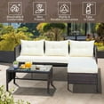 thumbnail image 4 of Segmart 3-Piece Patio sectional Furniture Sets, All-Weather Brown Wicker PE Rattan Sofa Chaise Longue Conversation Sets with Tempered Glass Table, Beige Cushions, 300lbs, Beige, S8520, 4 of 11