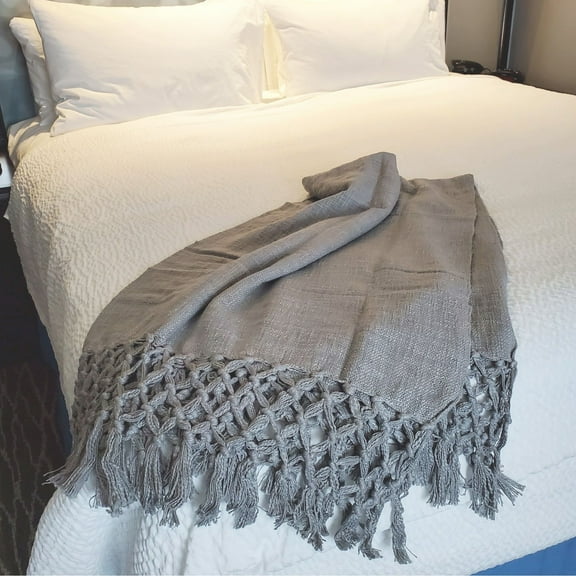 Aanny Designs THRB018 Braden Cotton Throw Blanket, Light Grey