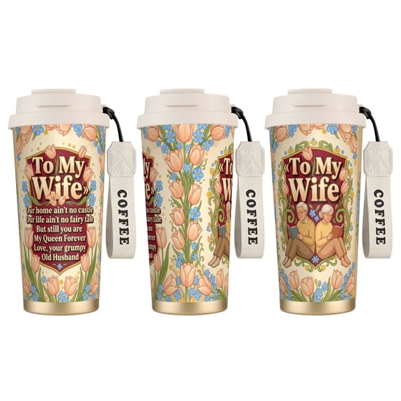 1pc Wife Tumbler 18oz Vintage Photo Frame Style Floral Design, Leak-proof Reusable Travel Mug