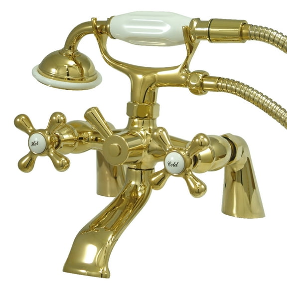Kingston Brass KS267PB Kingston 6" Center Deck-Mount Clawfoot Tub Faucet with Hand Shower, Polished Brass