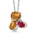 thumbnail image 2 of Gem Stone King 925 Silver and 10K Yellow Gold Orange Red Madeira Citrine and Red Ruby Pendant Necklace for Women (2.40 Cttw, Oval 8X6MM, 7X5MM and 6X4MM, Gemstone, with 18 inch Chain), 2 of 4