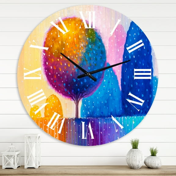 Designart 'Colourful Ornamental Trees X' Modern Wall Clock