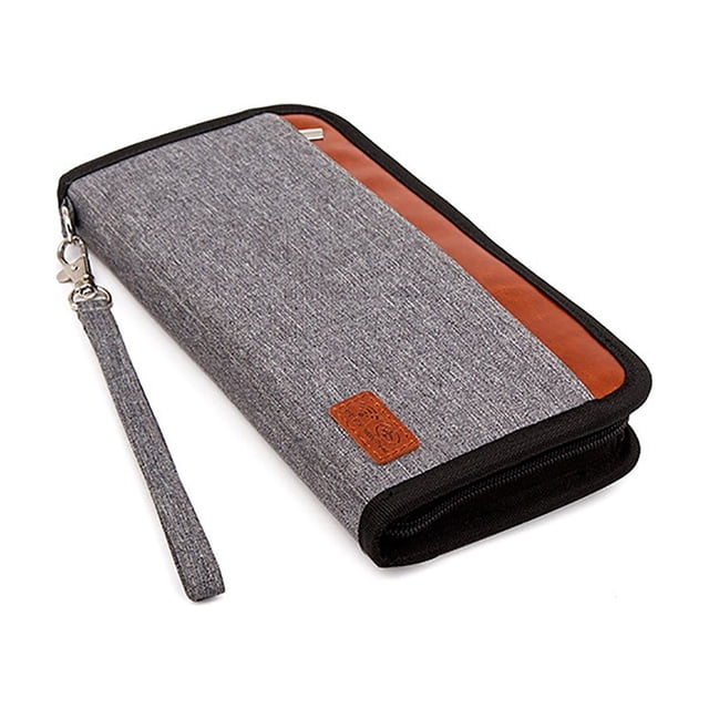 Porta pasaporte de viaje con bloqueo RFID | Bolsa de cuello de gran capacidad con bolsillos con cremallera para hombre y mujer | Organizador de documentos de tela Oxford impermeable para avión y