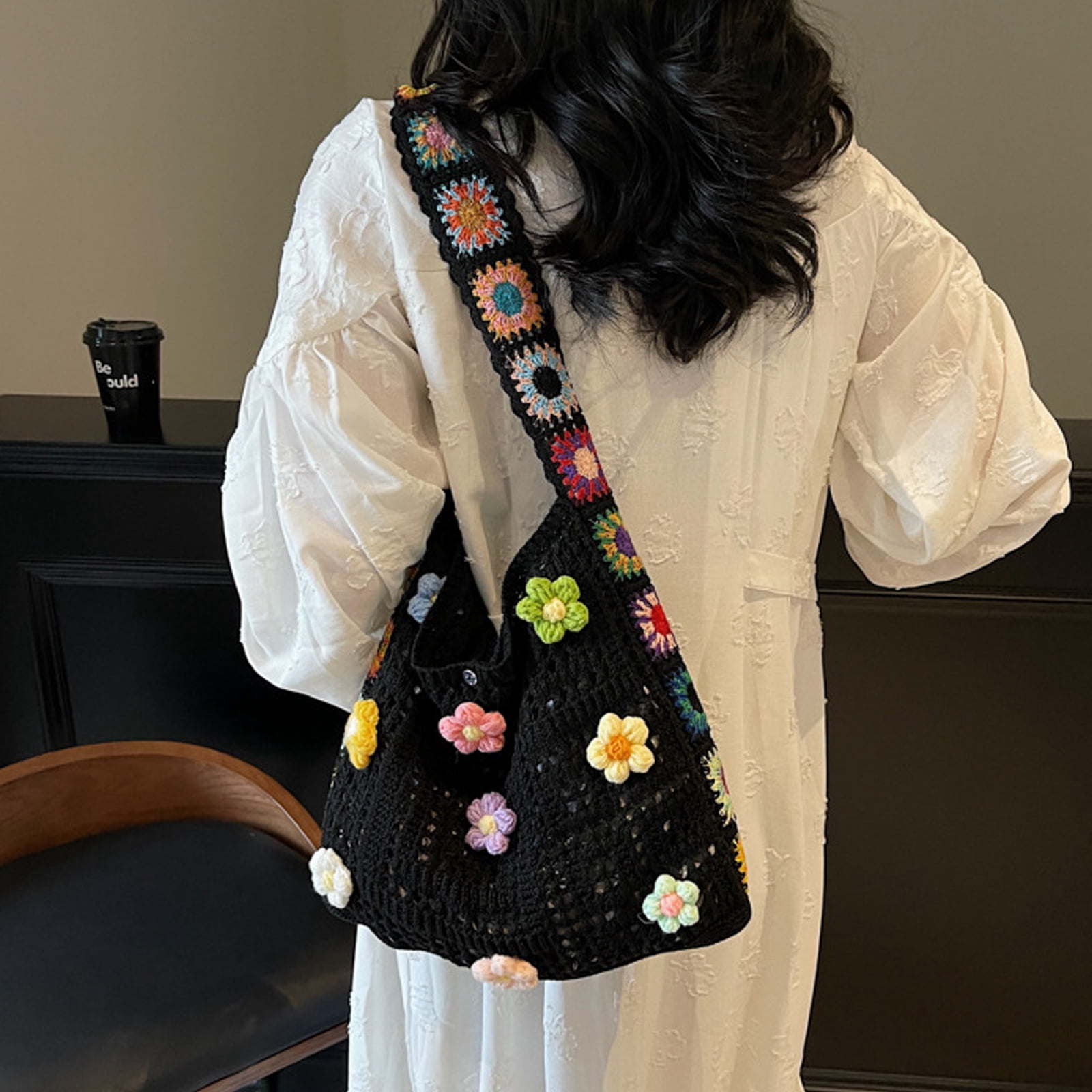 Large Capacity Knitted Handbag For Women Casual Bohemian Styles Crossbody Purse Beach Bag With Artistic Crochet Patterns