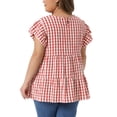 thumbnail image 4 of DARING DIVA Women's Plus Gingham Babydoll Top Crew Neck Flare 2X Red, 4 of 6