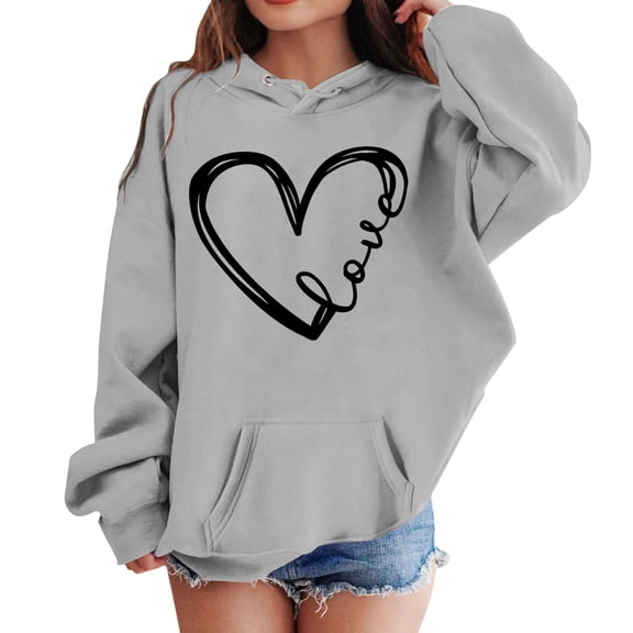 YUEHUA Girls Valentines Day Shirt Cute Heart Print Hoodies Oversized Long Sleeve Sweater Valentine Trendy Preppy Outfit Clothes, Size 5-6 Years
