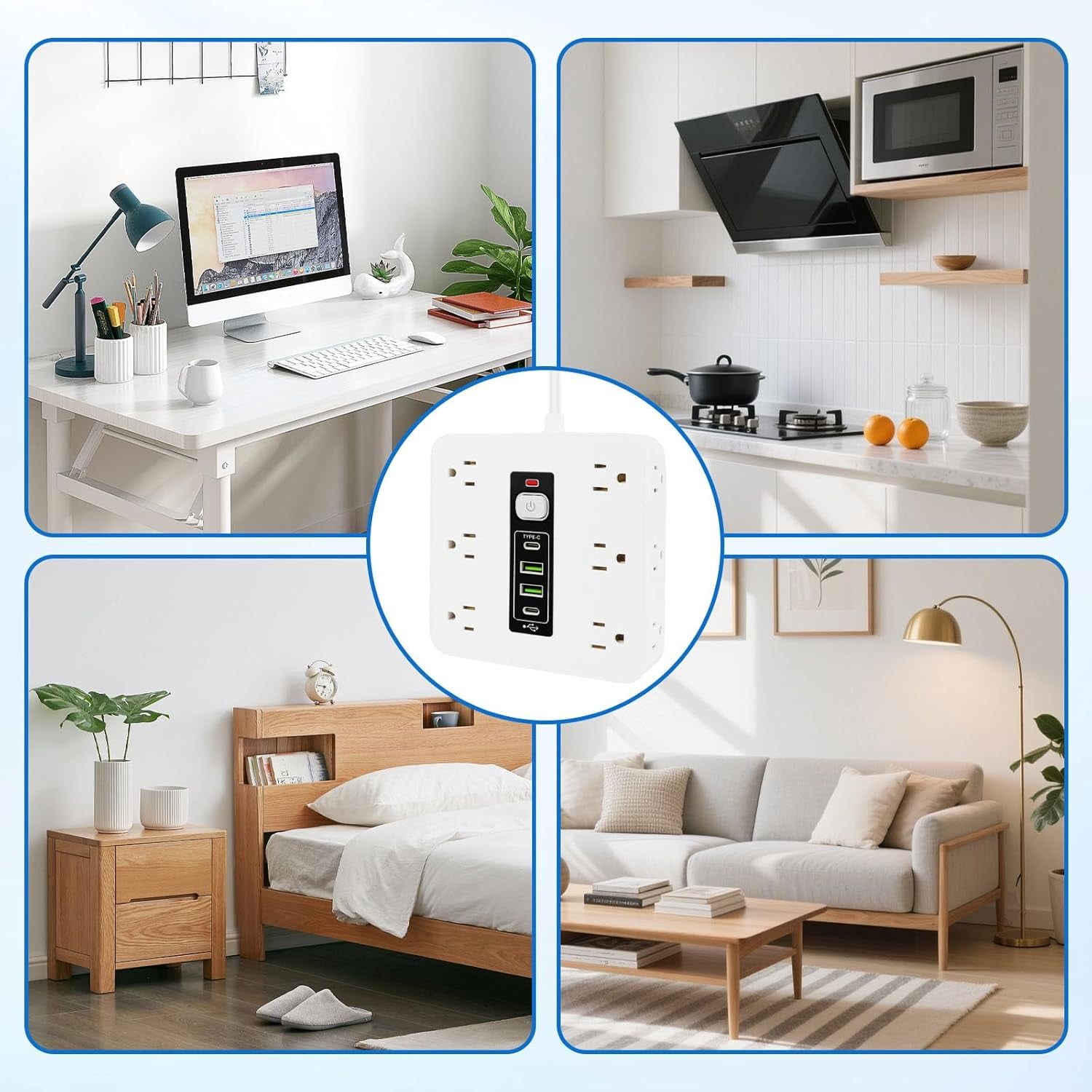 16-in-1 Power Strip with Switch & Surge Protection, 6.5FT Flat Plug Power Strip Surge Protector with 12 Outlets 2 USB & 2 Type-C Ports for Home Office