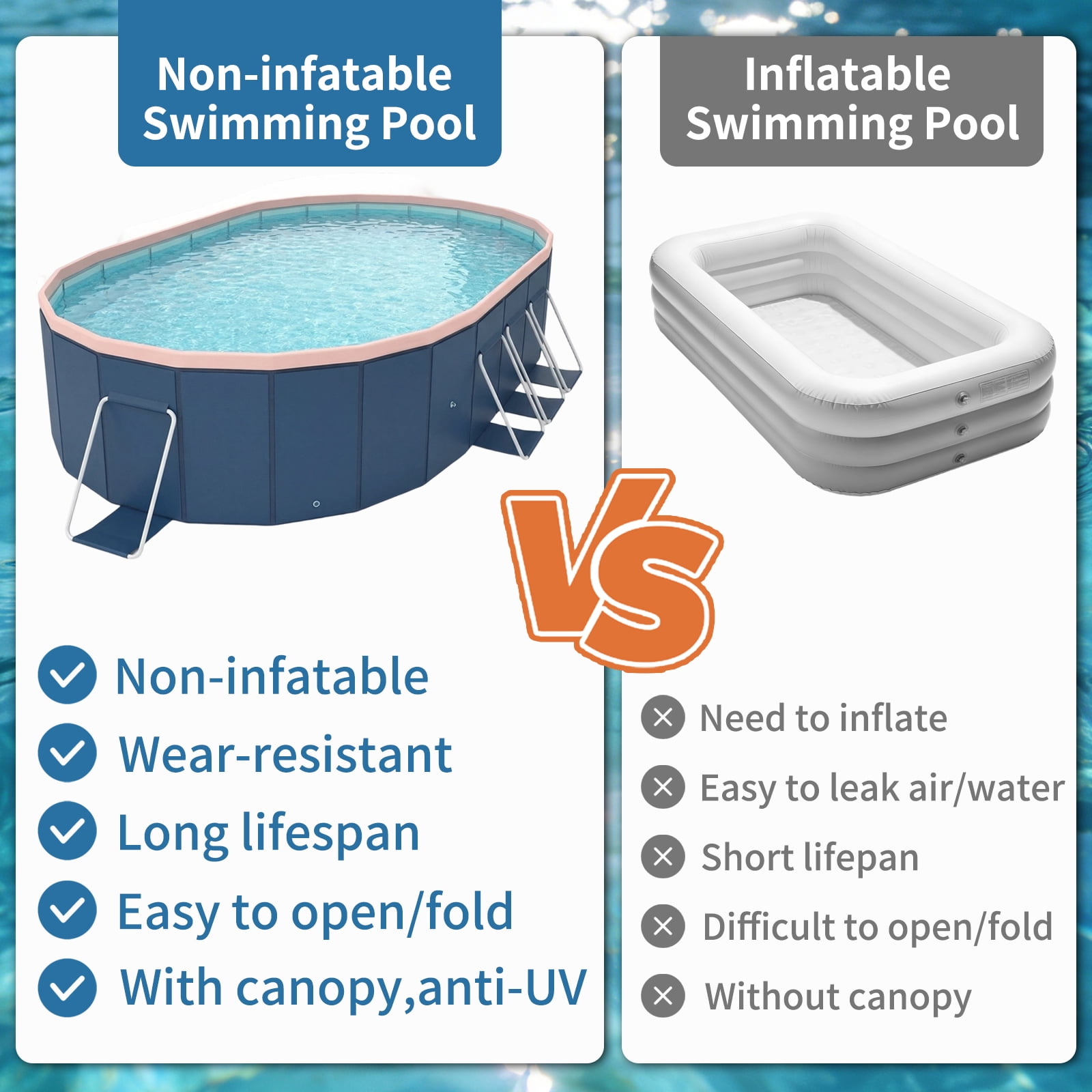 Liyufly Foldable Above Ground Swimming Pool, Metal Steel Frame Kiddie Pools with Canopy Sunshade for Backyard, Garden, Lawn for Adults, 105in