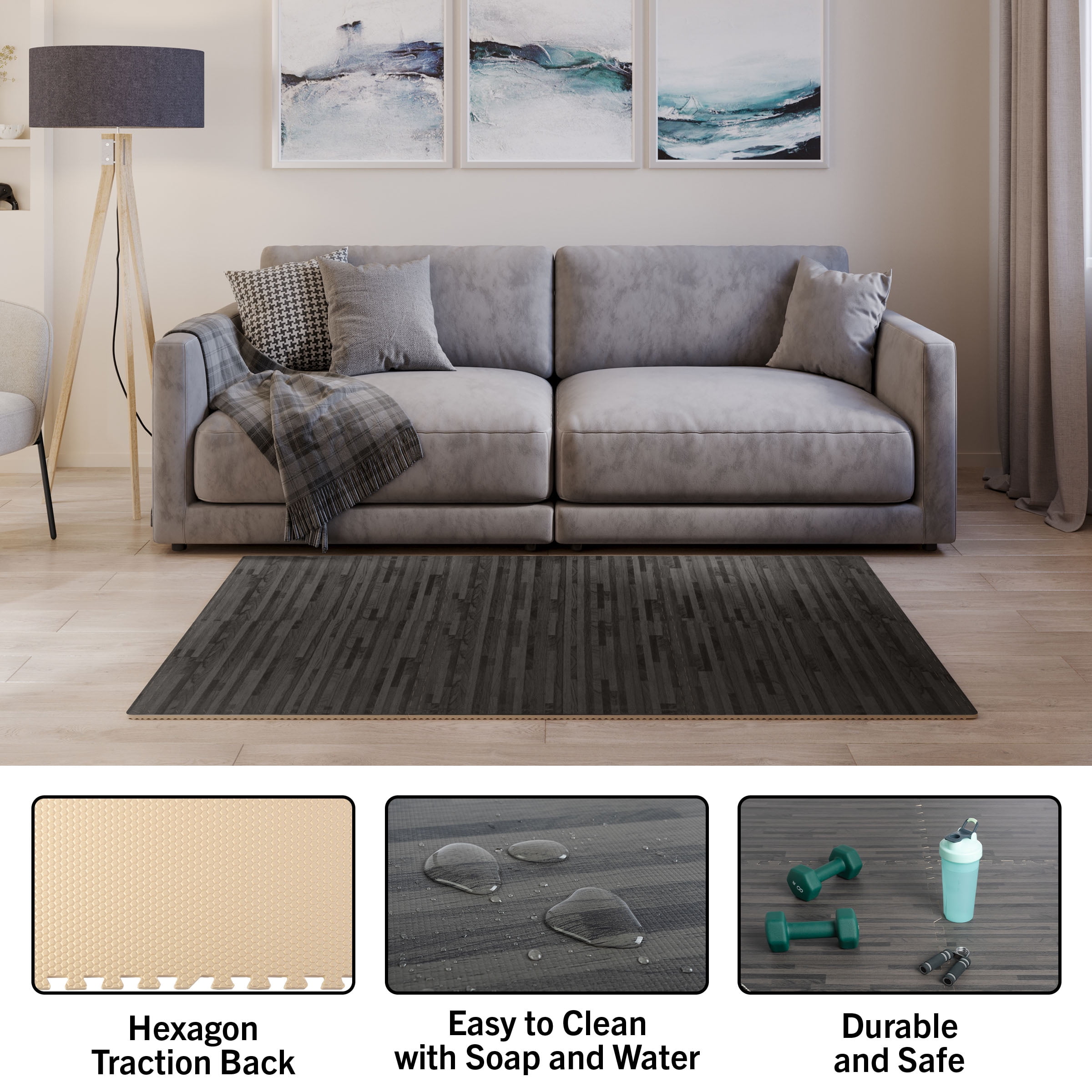 Stalwart Eva 24.00 sqf Interlocking Wood Grain Foam Floor Tiles, 6-Tiles