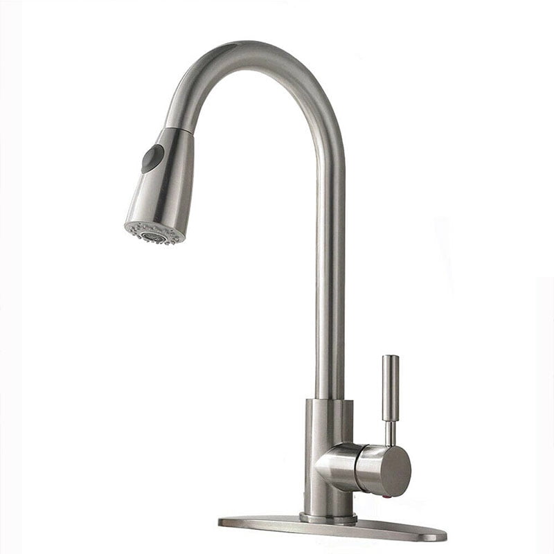 ULGKSD Brushed Nickel Kitchen Sink Faucet Pull Down Sprayer Mixer Tap 10''Cover 