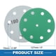 thumbnail image 4 of Discos de lijado únicos de 5 pulgadas, 9 agujeros, grano 180, papel de lija redondo con gancho y lazo, óxido de aluminio verde, 50 piezas, 4 of 6