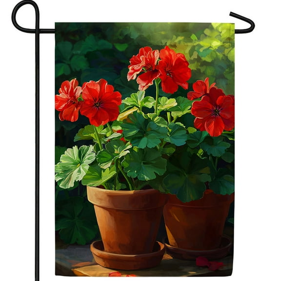 America Forever Red Geranium Pots Garden Flag, 12.5 x 18 inch Double Sided, Geranium Flowers Terracotta Clay Pots, Spring Summer Garden Container, Classic Garden Flag