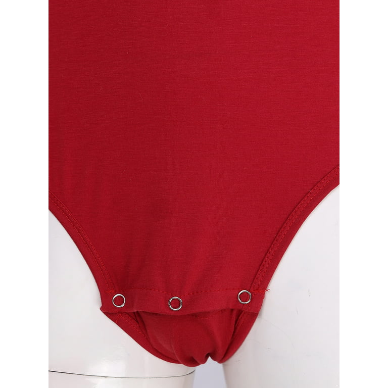 YONGHS Men's Short Sleeve Botton Crotch Thong Leotard T-shirt Bodysuit  Gymnastics Sportswear Nightwear Red XXL 