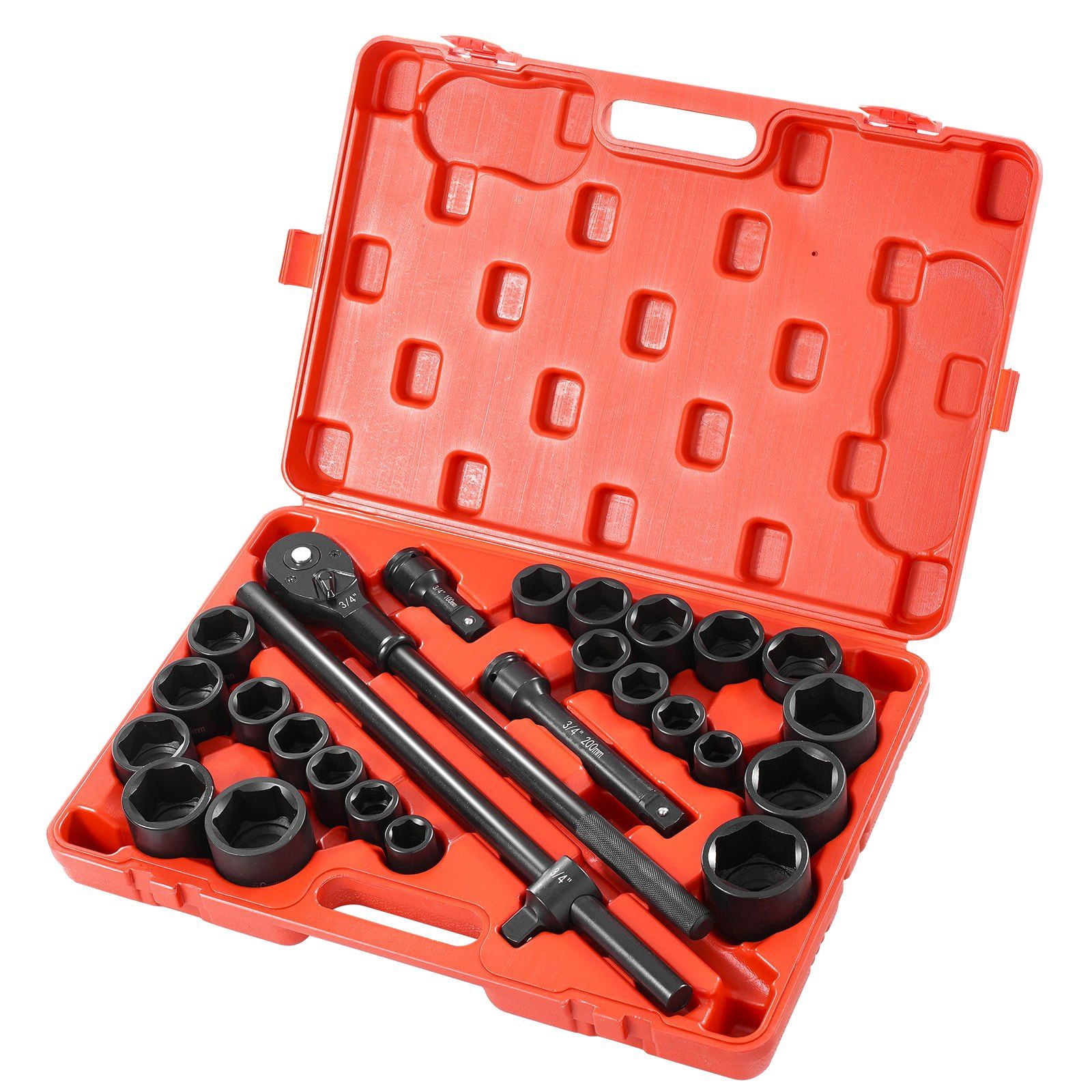 3/4" Drive 27-Piece Impact Socket Set, SAE (7/8" to 2") & Metric (22mm to 50mm), Chrome Molybdenum, Professional Grade
